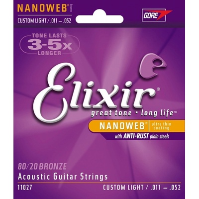 Elixir Acoustic Bronze 80/20 Nanoweb 11027 Custom Light