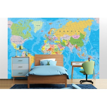 DIMEX ART s. r. o Самозалепваща се флизелинова фототапета карта на света върху глобус 375 x 250 см