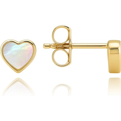 MINET Zlaté náušnice drobná srdíčka s bílým opálem Au 585/1000 0,80 g