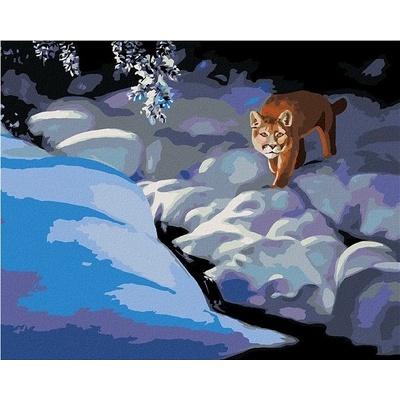 zuty Malování Podle Čísel Puma Ve Sněhu A Řeka D. Rusty Rust 80 x 100 Cm Plátno Rám