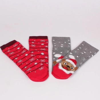 Image 1 of Комплект термо чорапи в червено и сиво с коледно куче