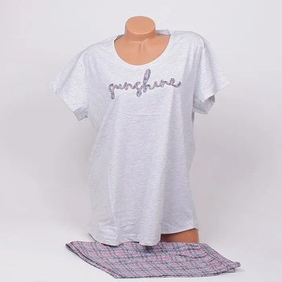 Макси пижама в светлосиво с кариран къс панталон