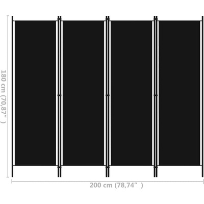 vidaXL 4dílný dělič místností černý 200 x 180 cm – Zboží Dáma