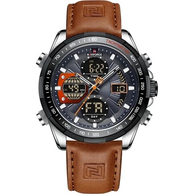 Curren Мъжки часовник Naviforce Fuero, Хронограф, Кожена каишка, Светло Кафяв / Сребрист (NAVIFORCE-9197L-LIGHT-SILVER)