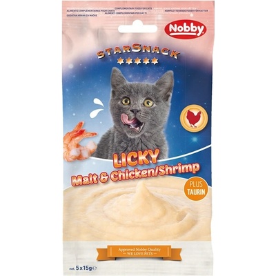 Nobby Starsnack Licky Cat mäsové pyré kuracie se sladem a krevety 5 x 15 g