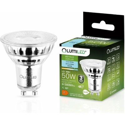 Lumiled LED žiarovka GU10 6W = 50W 580lm 6500K Studené 38° sklo