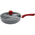 Sapir Дълбок тиган с капак ZEPHYR Actual line ZP 1319 NM24CD, 24х6.5 см, Мраморно-керамично покритие, Индукция, Сив/червен (1319120089) - houseware