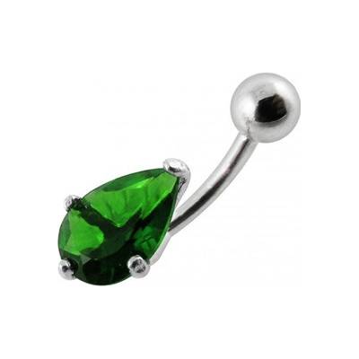 Šperky4U stříbrný piercing do pupíku kapka tmavě zelený zirkon BP01010-E