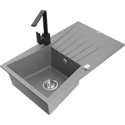 Mexen Cesar гранитна мивка с 1 камера с отцедник и кухненски смесител Rita, сив - 6514-71-670300-70 (6514-71-670300-70)