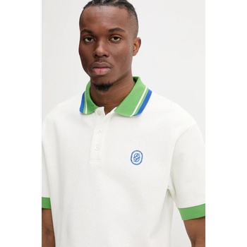 Drôle de Monsieur Памучна тениска с яка Drôle de Monsieur Le Polo Pique Tresse в бяло с изчистен дизайн G-PL152-CO162-OW (G.PL152.CO162.OW)