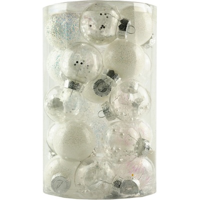 DECOLED Sada vianočných ozdôb biela 6 cm plastová banka, balenie 25 ks