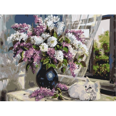 MALUJEŠ Malování podle čísel BÍLÉ KOTĚ A ŠEŘÍK VE VÁZE Rozměr 40 x 50 cm Rámování vypnuté plátno na rám