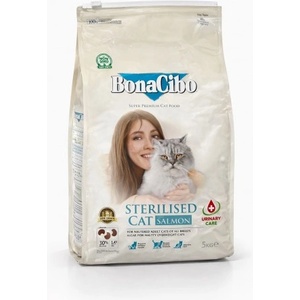 BonaCibo Light & Sterilised Salmon Adult Cat - Пълноценна храна за израснали кастрирани котки с наднормено тегло със сьомга 5 кг