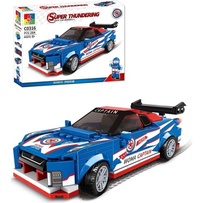 Woma Stavebnice Závodní auto dlouhé 16cm, se zvedací střechou, modré, 284 ks