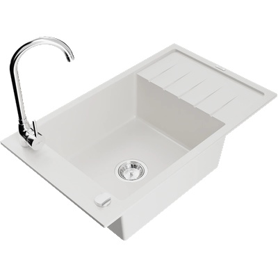Mexen Elias гранитна мивка с 1 корито с отцедник и кухненски смесител Telma, бял - 6511-20-670200-00 (6511-20-670200-00)