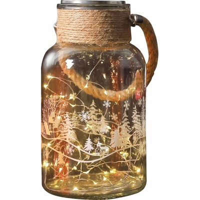 Dekorácia MagicHome Vianoce Sklenená dóza 30 LED teplá biela 3xAAA IP44 exteriér 13x23,50 cm