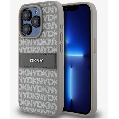 DKNY Заден капак от PU кожа с повтарящ се десен с тонове ивици за iPhone 15 Pro Beige DKNY DKNY | Bezhov | ЖЕНИ | UNI