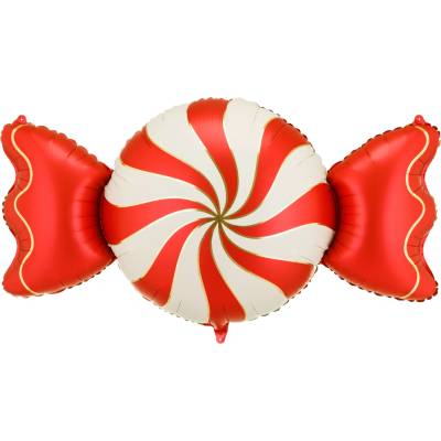 PartyDeco Fóliový balón Vianočná cukrovinka béžovo-červená 113 x 54 cm