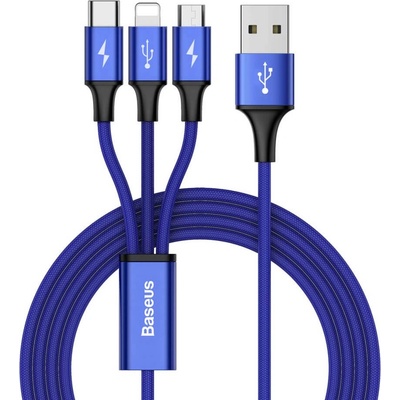 Baseus Универсален USB кабел с Lightning, microUSB и USB-C конектори (120 см) - Baseus Rapid 3-in-1 USB Cable (CAMLT-SU13) (син) (CAMLT-SU13)