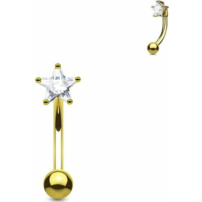 Šperky4U zlacený piercing do obočí zirkon čirá OB1004-GDC