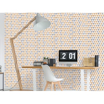 DIMEX ART s. r. o Луксозна флизелинова тапета кафяви и сини триъгълници