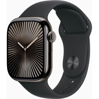 Apple Watch Series 10 42 mm Cellular bridlicovo sivý titán s čiernym športovým remienkom M/L MWXH3QC/A