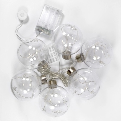 Solight sada LED vianočných gulí s hviezdami veľ. 8cm 6ks 30LED časovač tester 3xAA USB