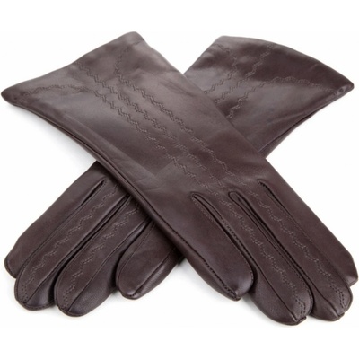Carlsbad Hat dámské hnědé kožené rukavice s jemnou výšivkou rukavice