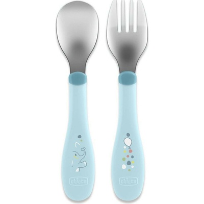 CHicco Lyžička a vidlička nerez - teal, 18m+