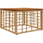 vidaXL Градинска маса Натурално 55 x 55 x 37 см PE Ратаново и Стъкло (42035140)