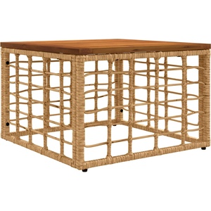 vidaXL Градинска маса Натурално 55 x 55 x 37 см PE Ратаново и Стъкло (42035140)