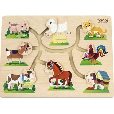 Pino Toys Дървен пъзел-лабиринт Pino - Домашни животни (4588-2N)