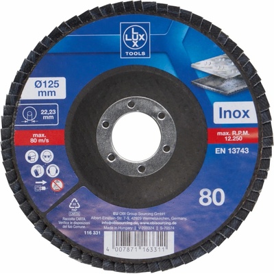 LUX-TOOLS Lamelový brúsny kotúč na kov, zrnitosť K80, pr. 125 mm