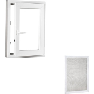 Okna Hned Sada plastové okno 60x80, pravé, otevíravé i sklopné, bíle + hliníková síť proti hmyzu