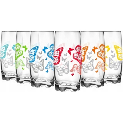 Glasmark pohárov s farebnými motýľmi vysoké poháre na vodu džús a limonádu 6 x 350 ml