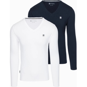 Ombre Clothing Комплект мъжки дълги ръкави SLIM FIT с V-образно деколте и лого 2 бр - микс бяло/синьо V1 Z103 Ombre Clothing Ombre Clothing | Byal | МЪЖЕ | XXL