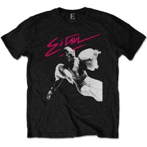 Elton John Pink Brush (Back Print) Тениска с къс ръкав Black L (EJTEE13MB03)