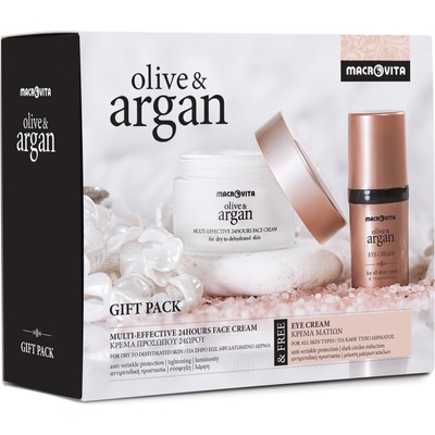 Macrovita Olive & Argan Gift set 24 hours face cream + eye cream mini - Darčekový set 24h krém na suchú pleť + očný krém mini 50 ml + 15 ml