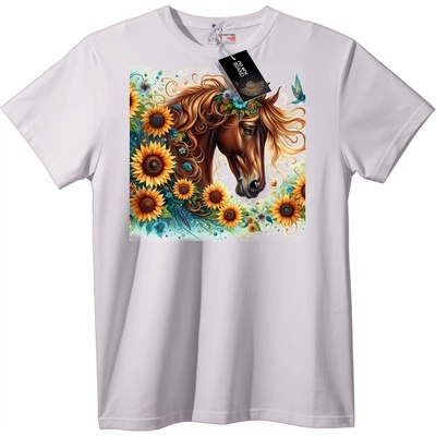 NOONEBRAND Тениска Слънчоглед и кон - изкуство - 2XL, White