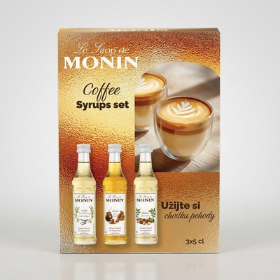 Sada sirupů Monin Coffee karamel, vanilka a lískový oříšek 3 x 50 ml