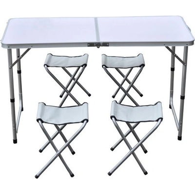 Stôl kempingový skladací Cattara Double + 4 stoličky - šedý