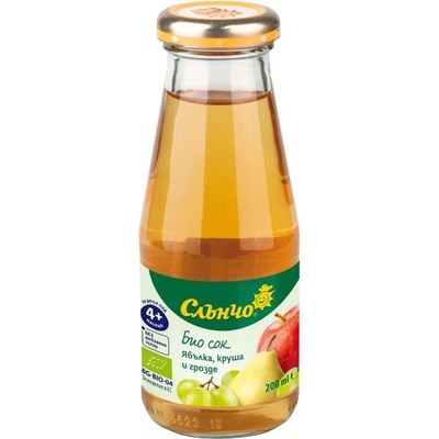 Слънчо Био сок Слънчо - Ябълка, круша и грозде, 200 ml (4525)