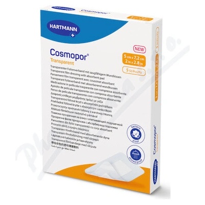 Cosmopor transparent priehľadné fóliové krytie na rany sterilné 5 x 7,2 cm 5 ks