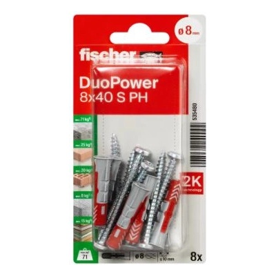 FISHER ДЮБЕЛ fischer 535480 duopower ф8х40мм С ВИНТ ph 8бр (535480)