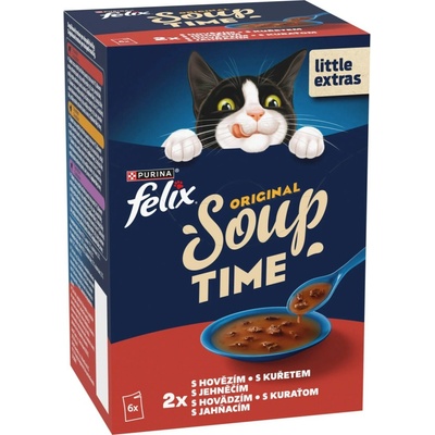 Felix Soup Polévky pro kočky hovězí, kuře, kachna, jehněčí 6 x 48 g