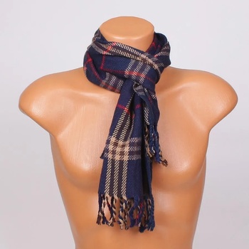 Image 1 of Мъжки кариран шал в тъмносиньо с ресни