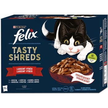 Felix Tasty Shreds s hovězím kuřetem kachnou krůtou ve šťávě 12 x 80 g