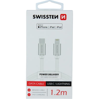 Swissten 71526203 datový USB-C - LIGHTNING MFi, 1,2m, stříbrný