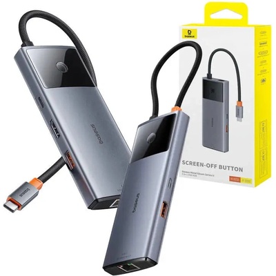 Baseus Хъб 6в1 Baseus Metal Gleam 2 Series, USB-C към 2xUSB 3.0, USB-C, HDMI, USB-C PD, Ethernet RJ45 (KXG0079189)