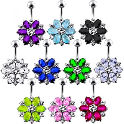 Šperky4U stříbrný piercing do pupíku kytička BP01150-CP